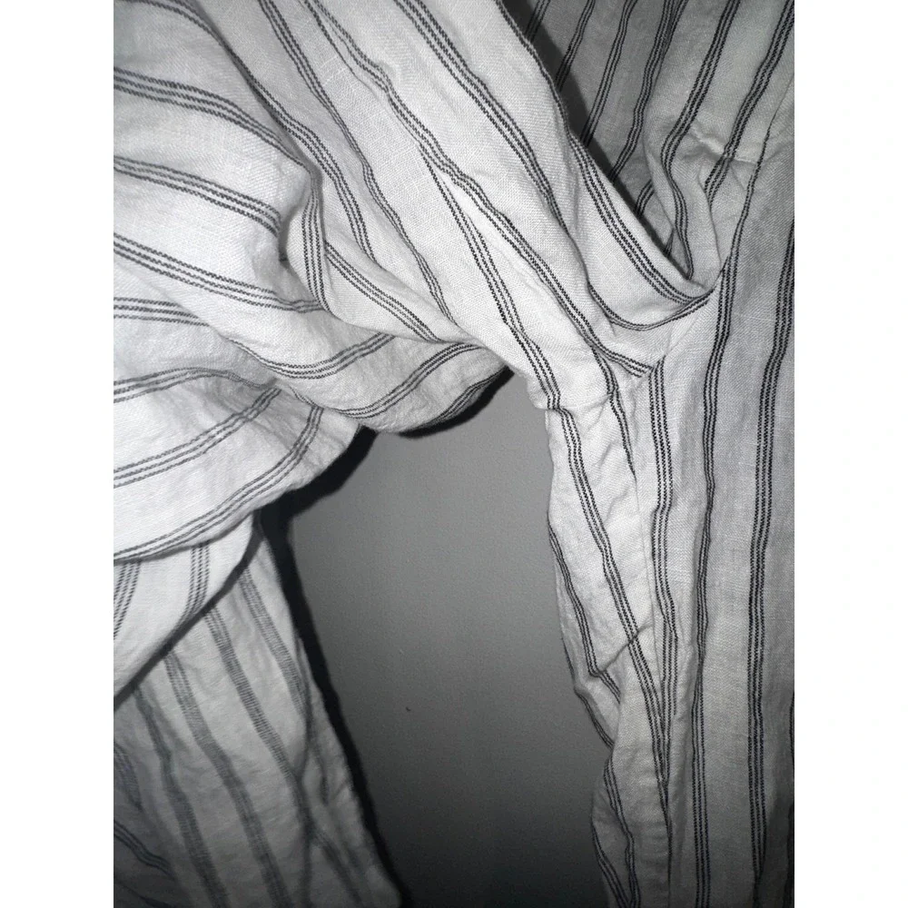 Quince Womens Sz 6 Oatmeal Black Striped 100% Linen Pleated Trouser Pants